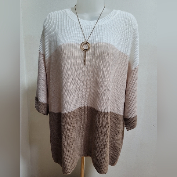 Matty M Sweaters - Matty M Women's Color Block Sweater - Cream, Taupe, and Brown